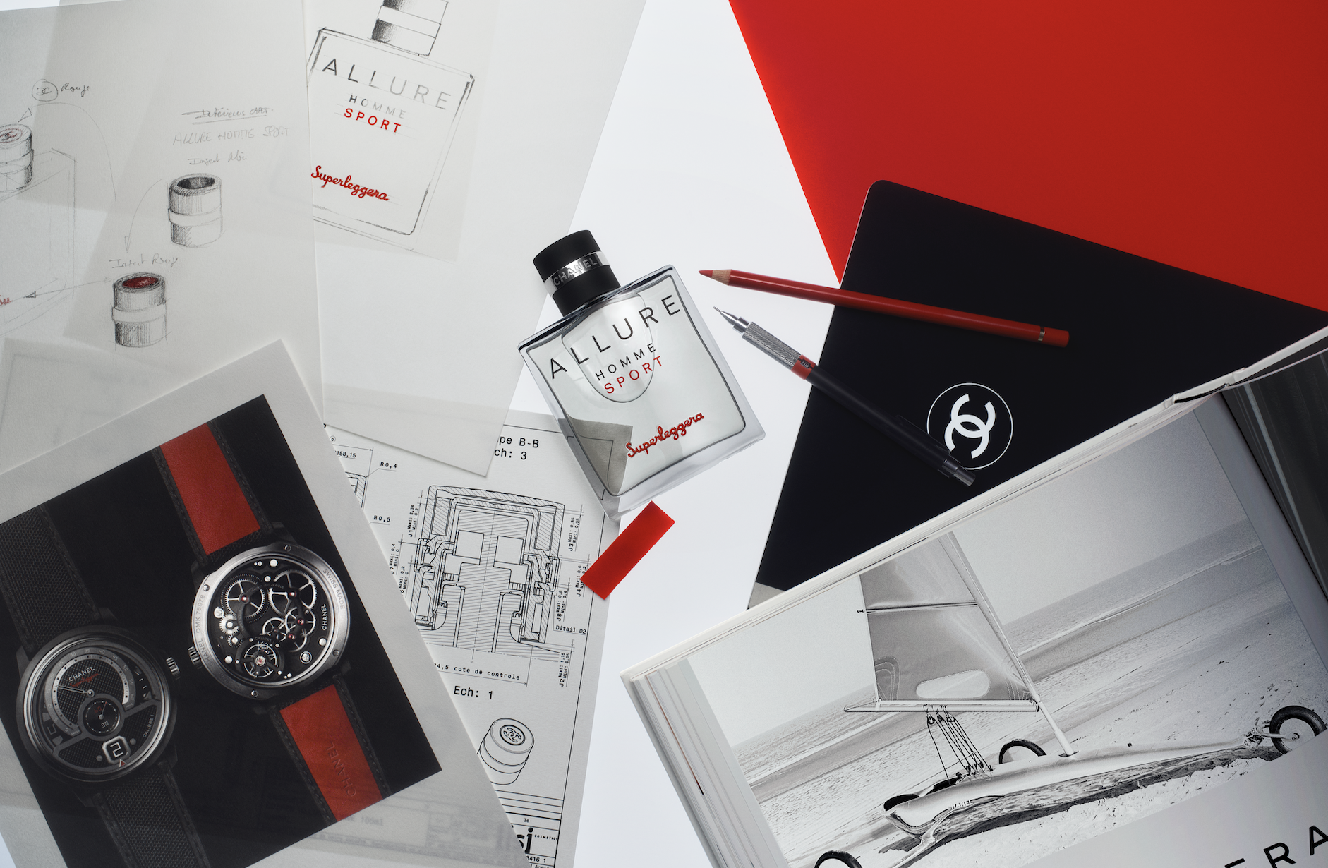 Fragancia Allure Chanel en medio de imagenes referentes a la fragancia