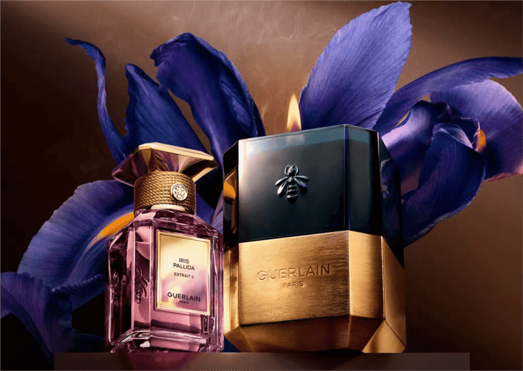 Fragancia y vela moradas con nota de Iris pálida