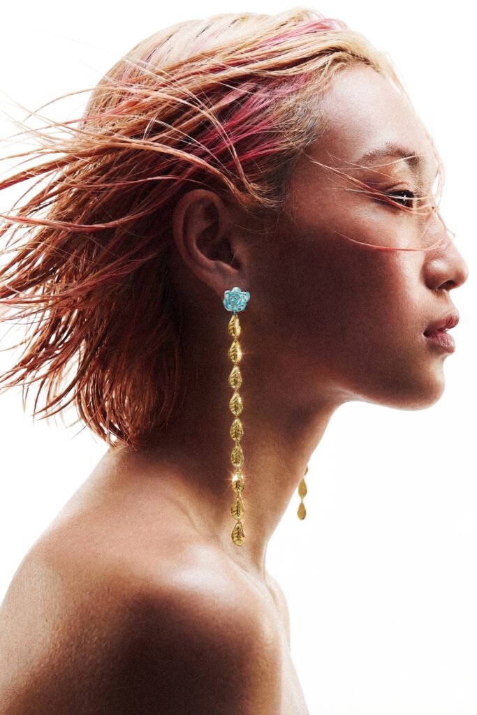 Aretes largos azul con dorado de edición de "Jardin del Placer" 